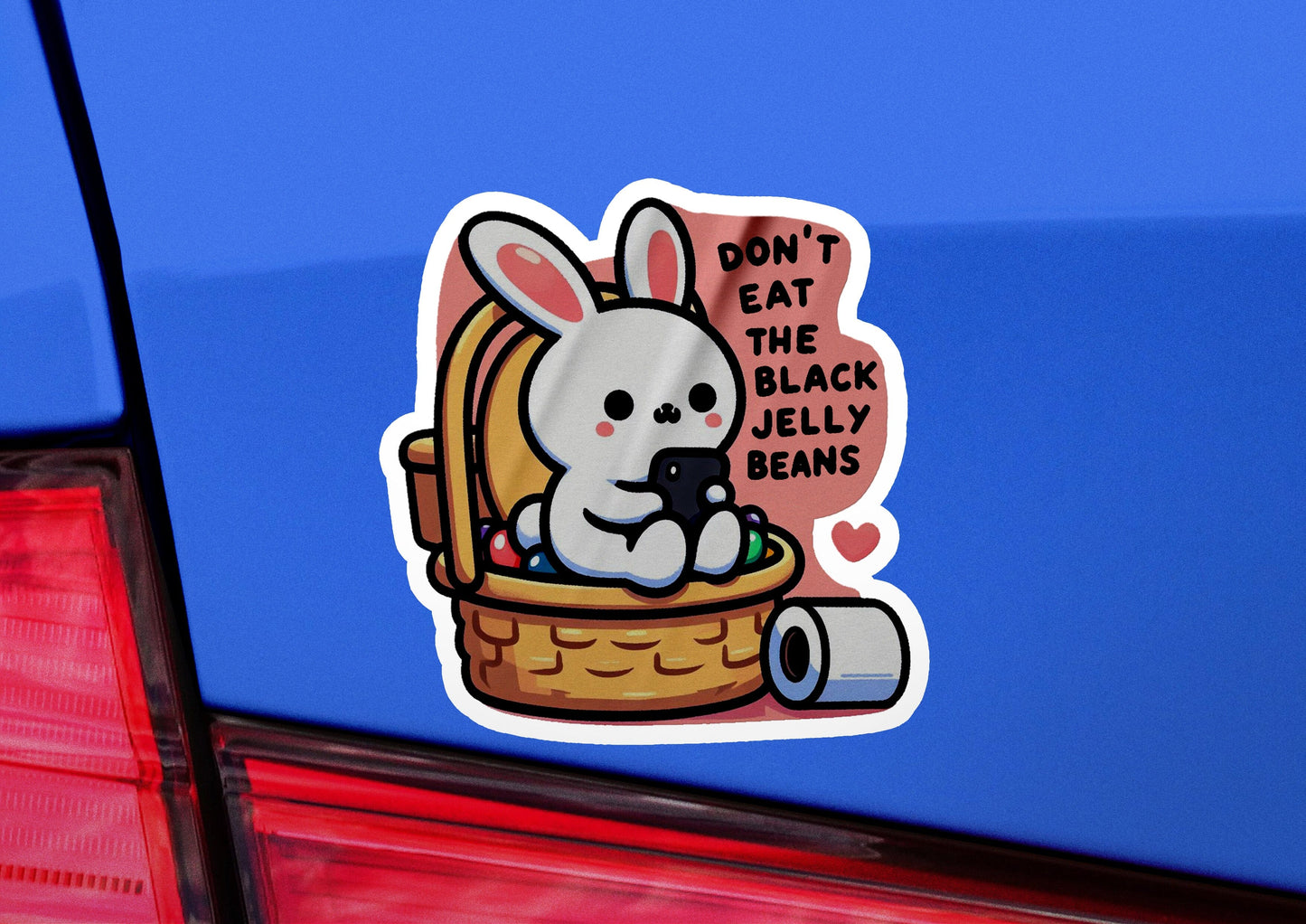a sticker of a rabbit in a basket