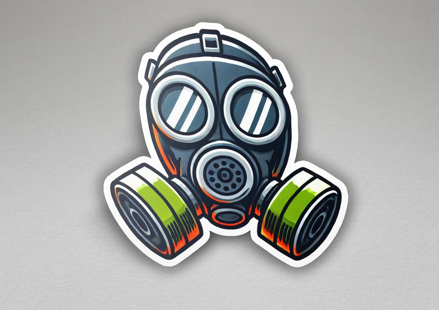 a sticker with a gas mask on it