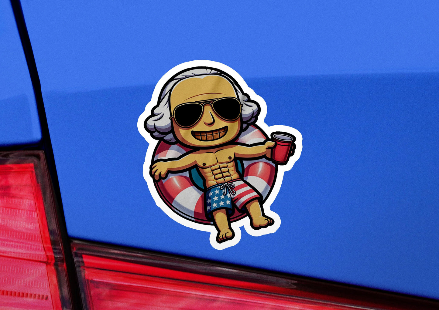 a car with a sticker of a skeleton wearing sunglasses