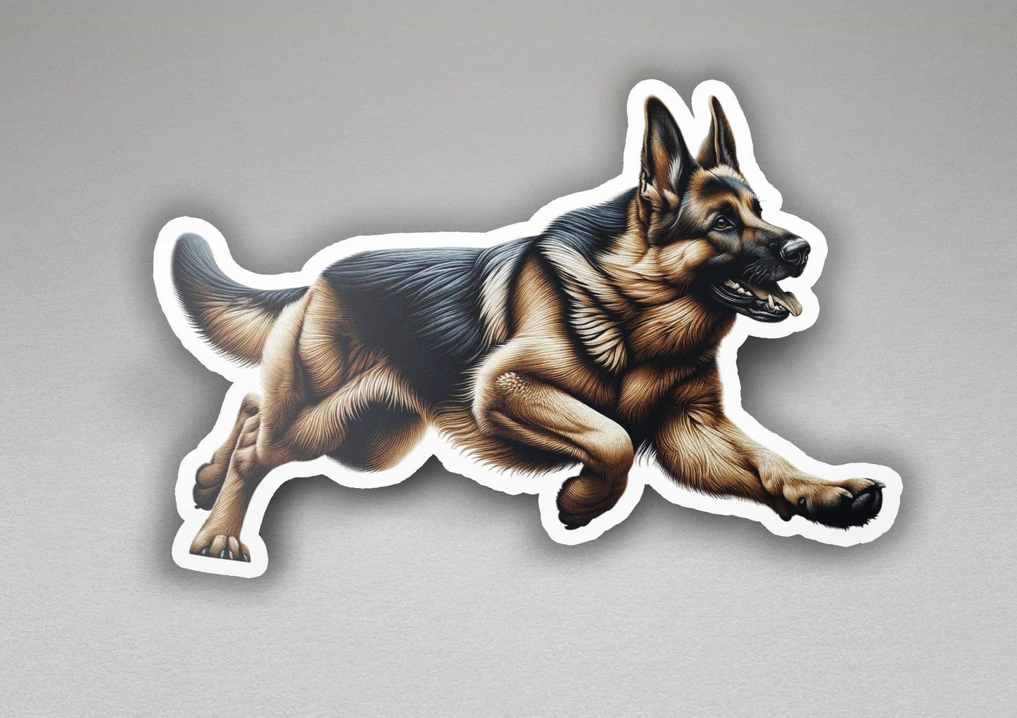 a sticker of a german shepherd running
