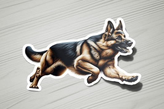 a sticker of a german shepherd running