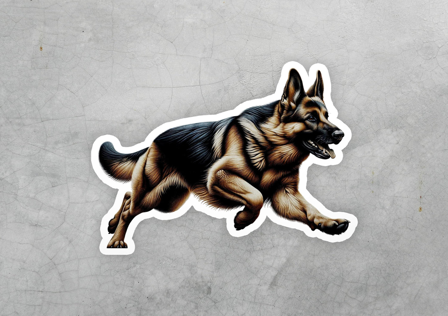 a sticker of a german shepherd running