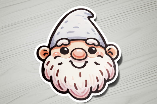 a sticker of a gnome face on a table