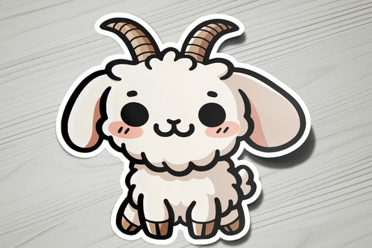 a sticker of a goat on a wooden surface