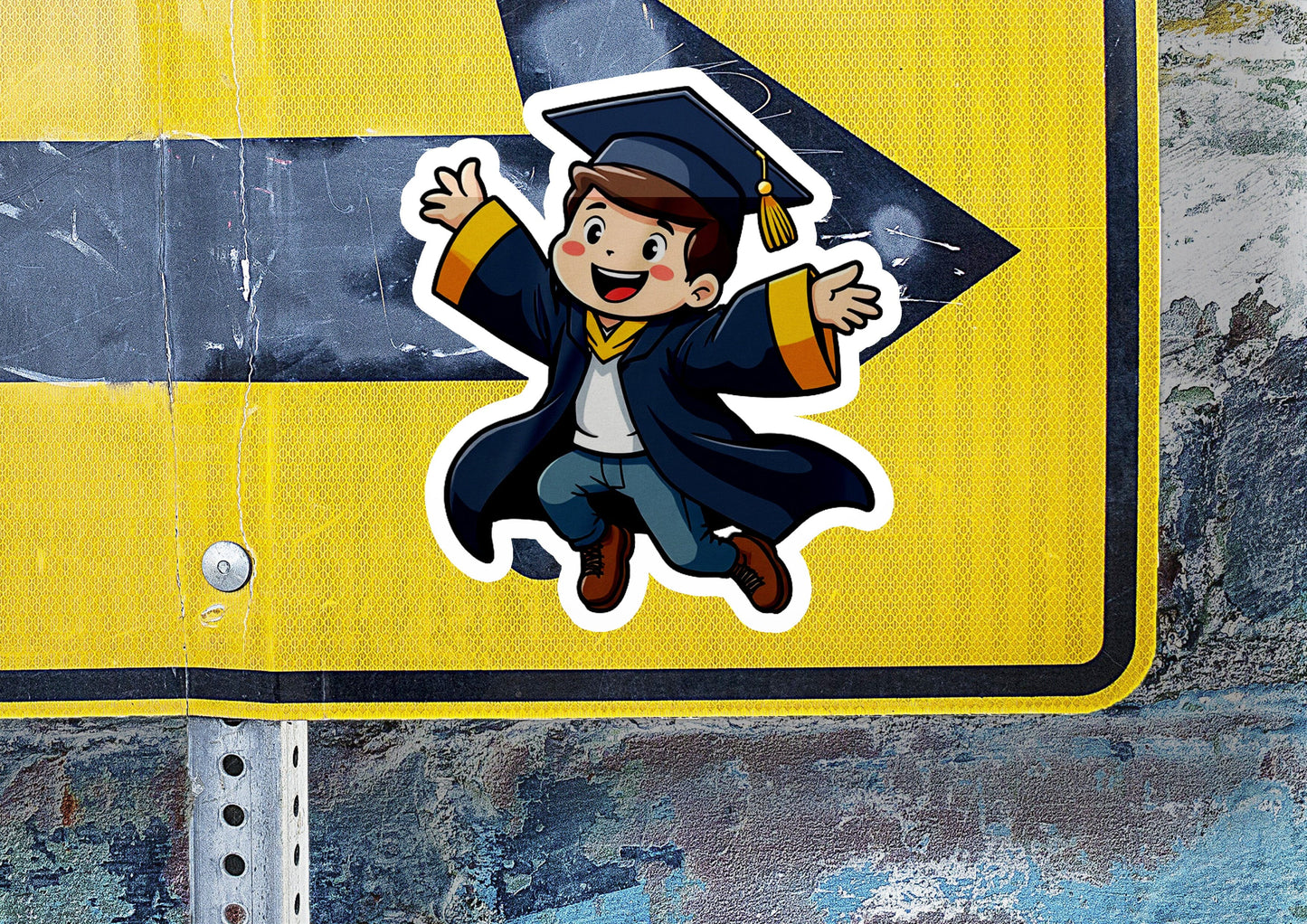 a sticker of a boy in a graduation cap and gown