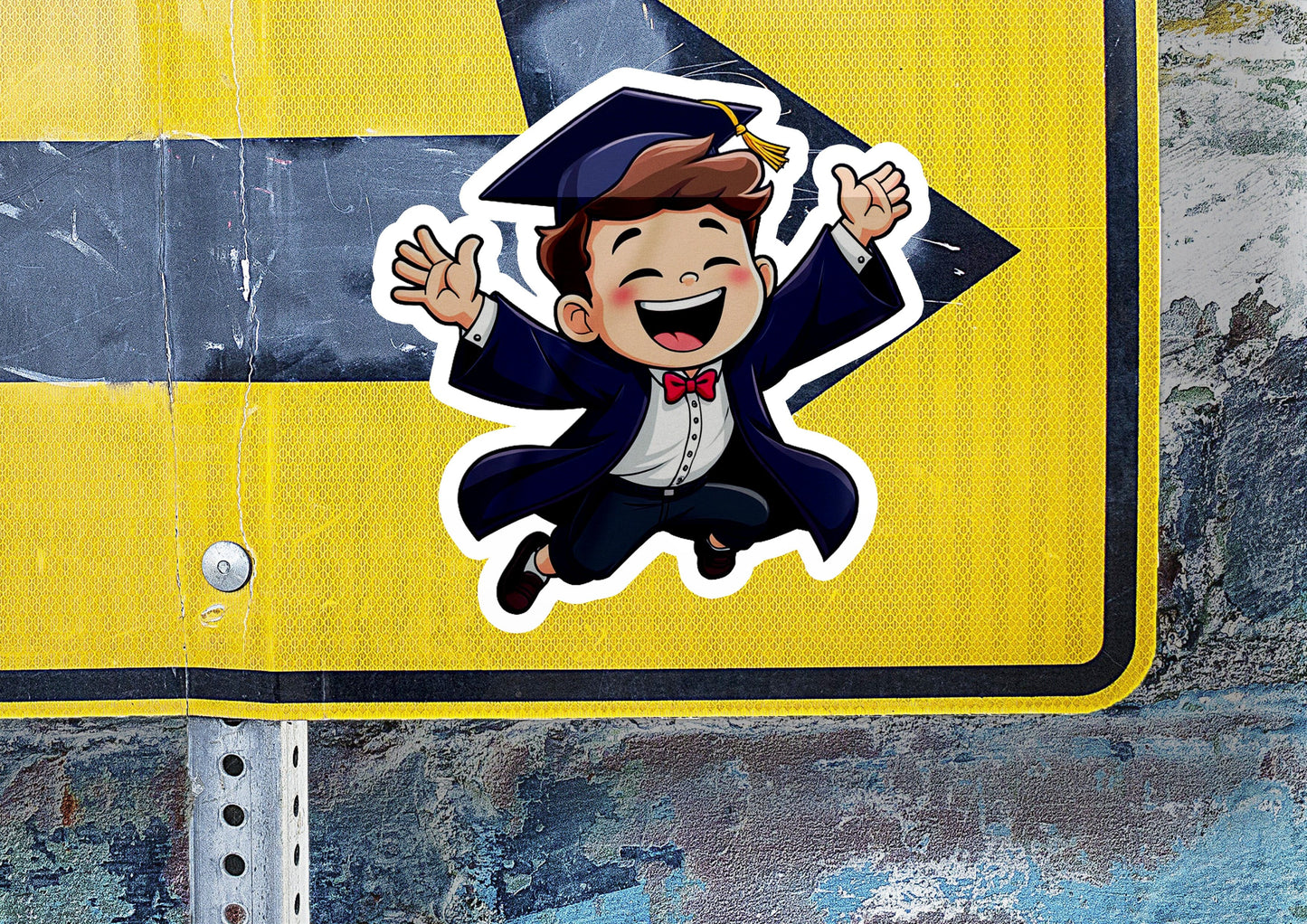 a sticker of a boy in a graduation cap