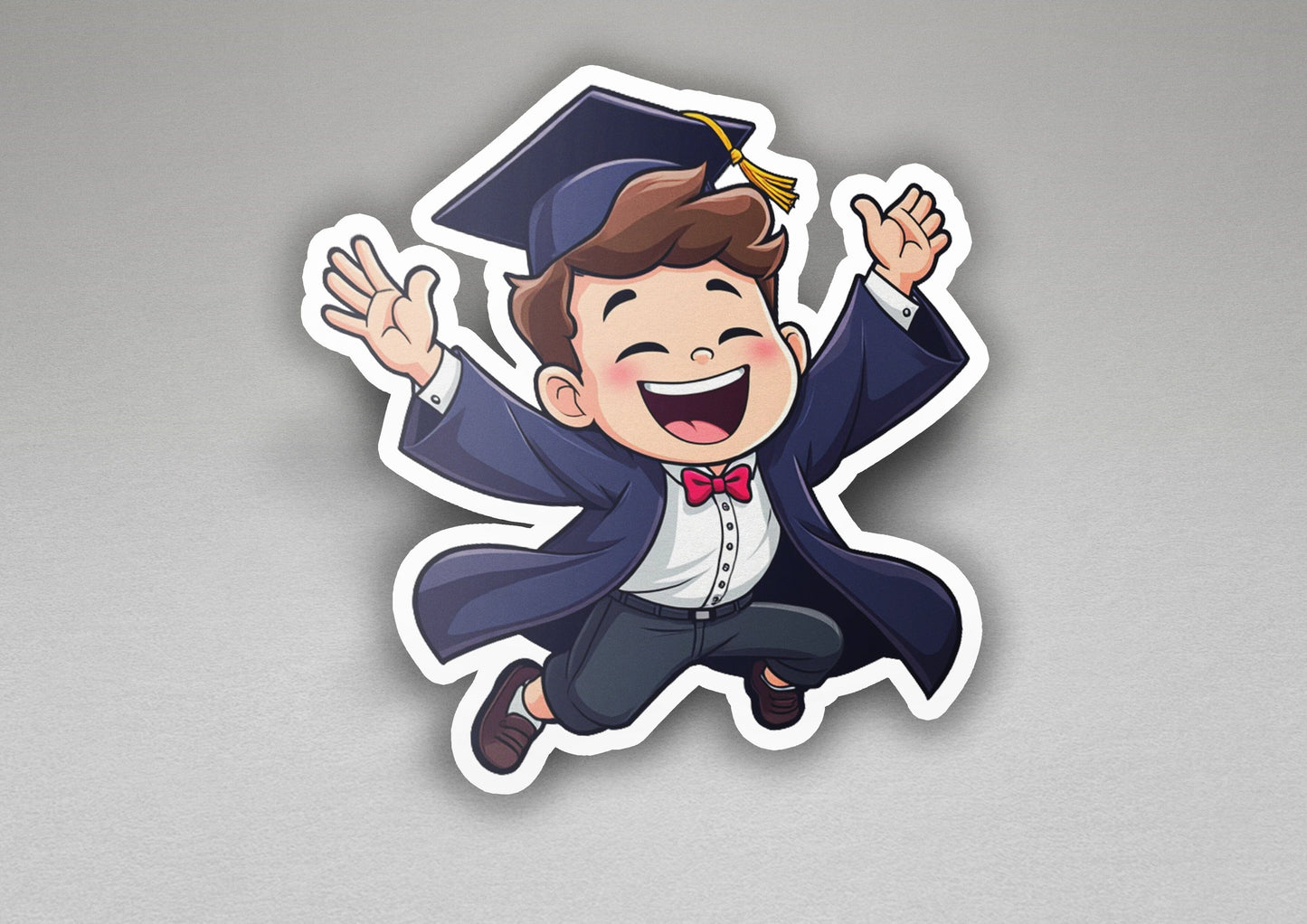 a sticker of a boy in a graduation cap and gown