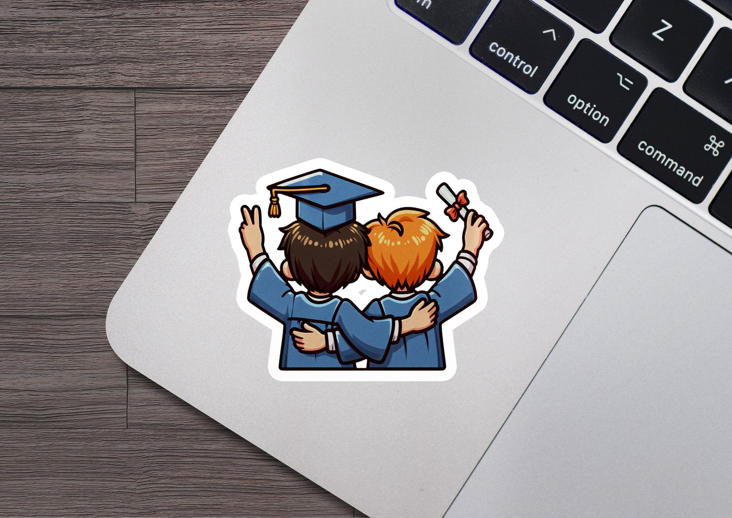 a laptop with a sticker of two people hugging