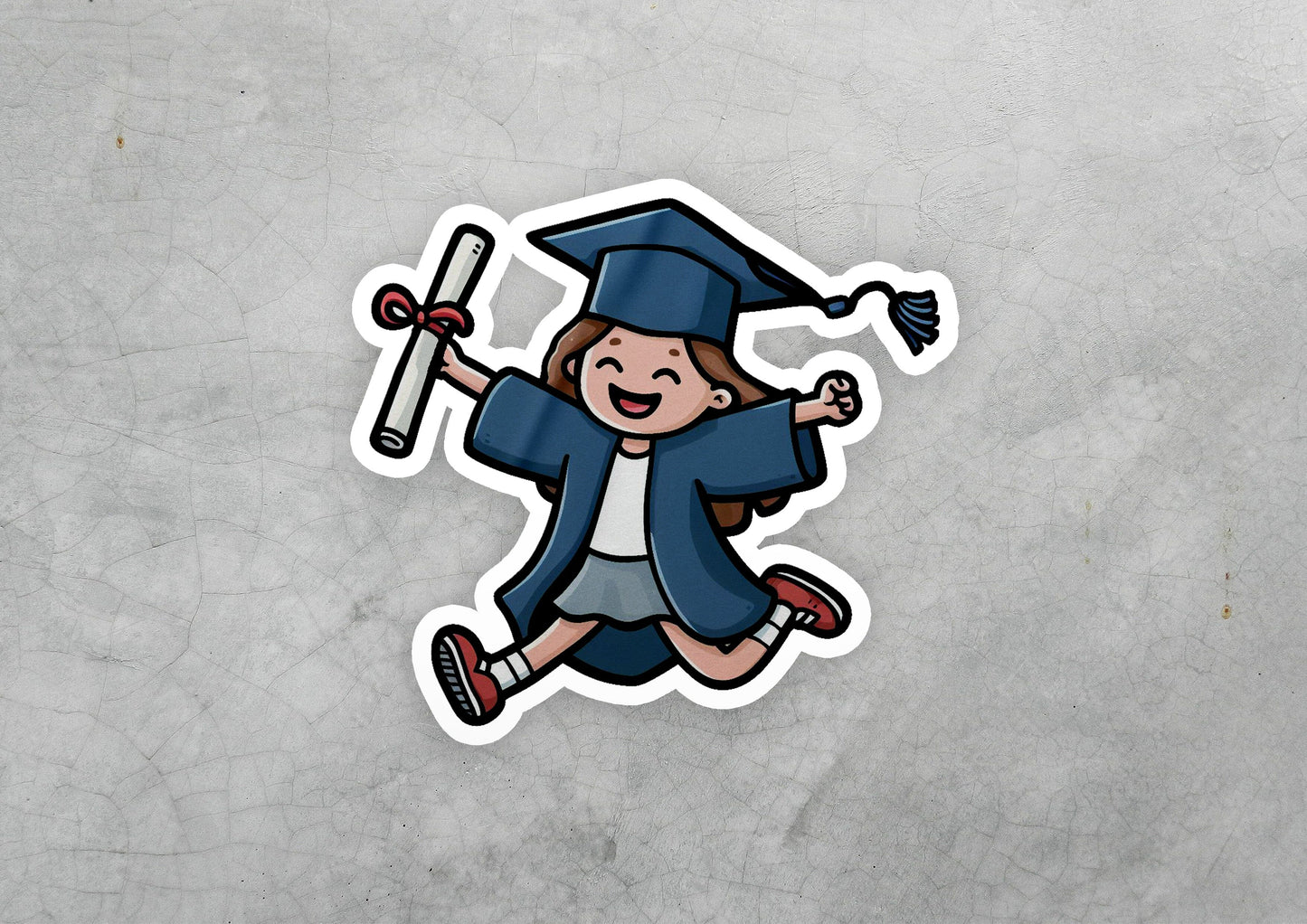 a sticker of a girl in a graduation cap and gown