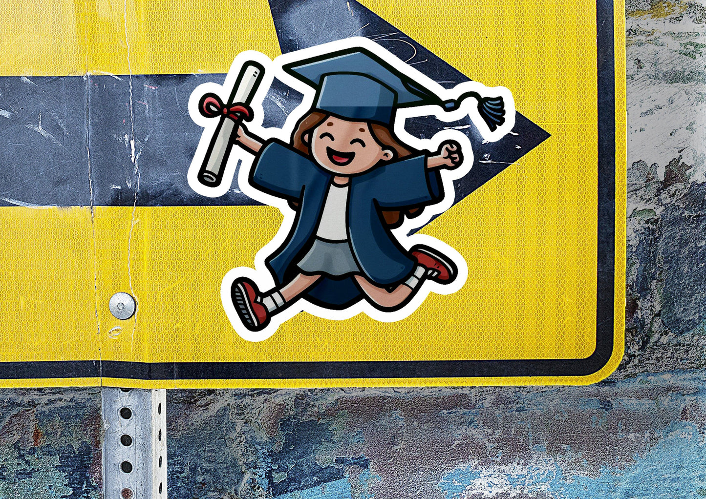a sticker of a girl in a graduation cap and gown