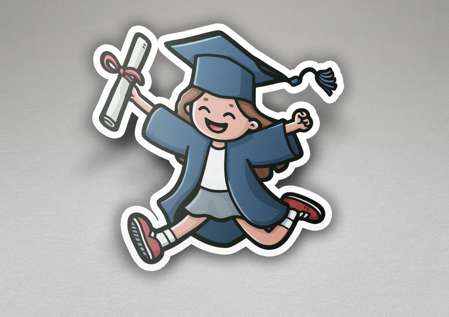 a sticker of a girl in a graduation cap and gown
