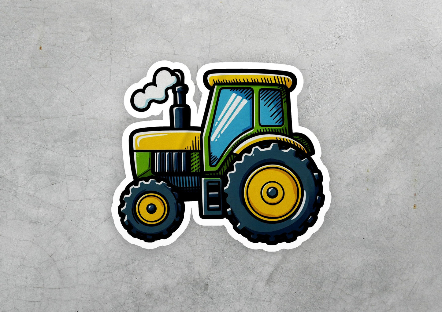 a sticker of a tractor with smoke coming out of it