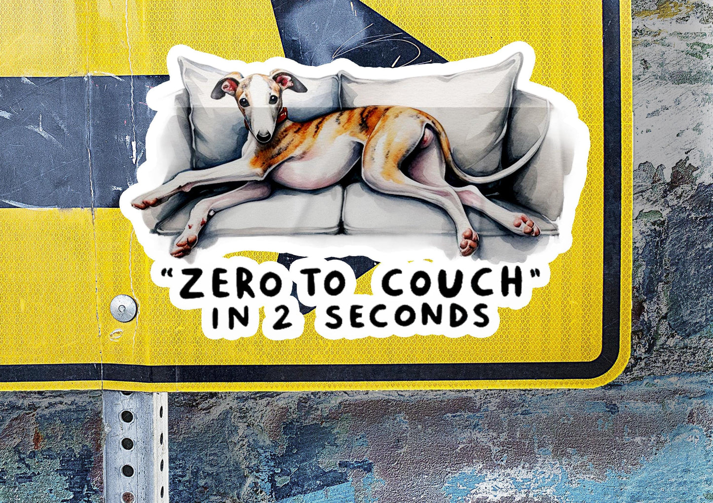 a sticker of a dog sleeping on a couch
