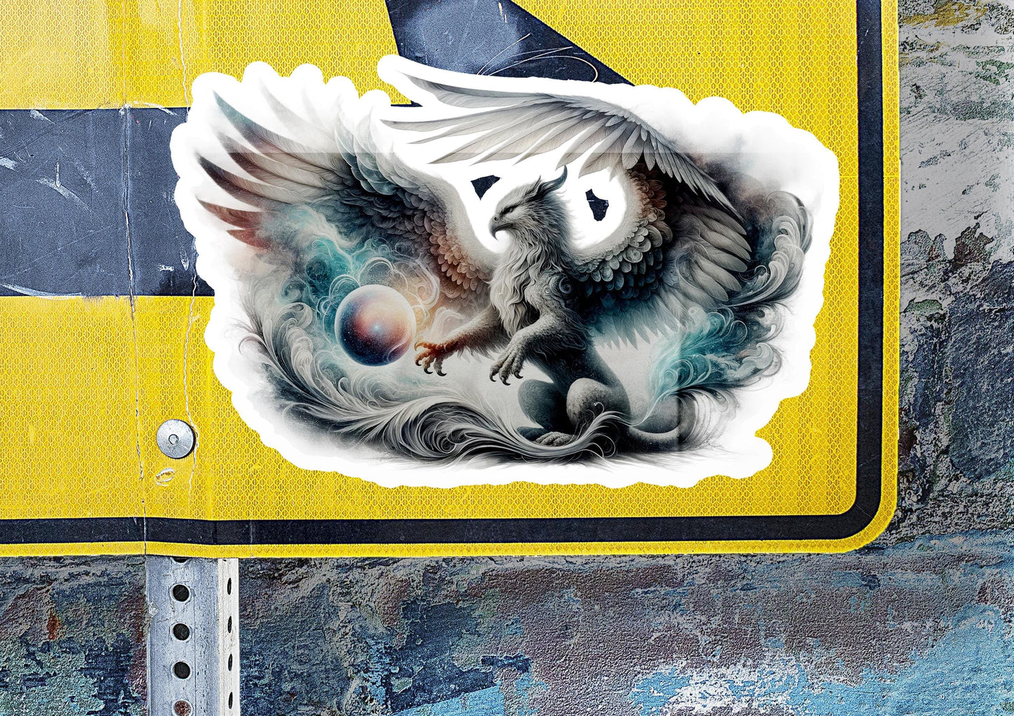 a close up of a street sign with a bird on it