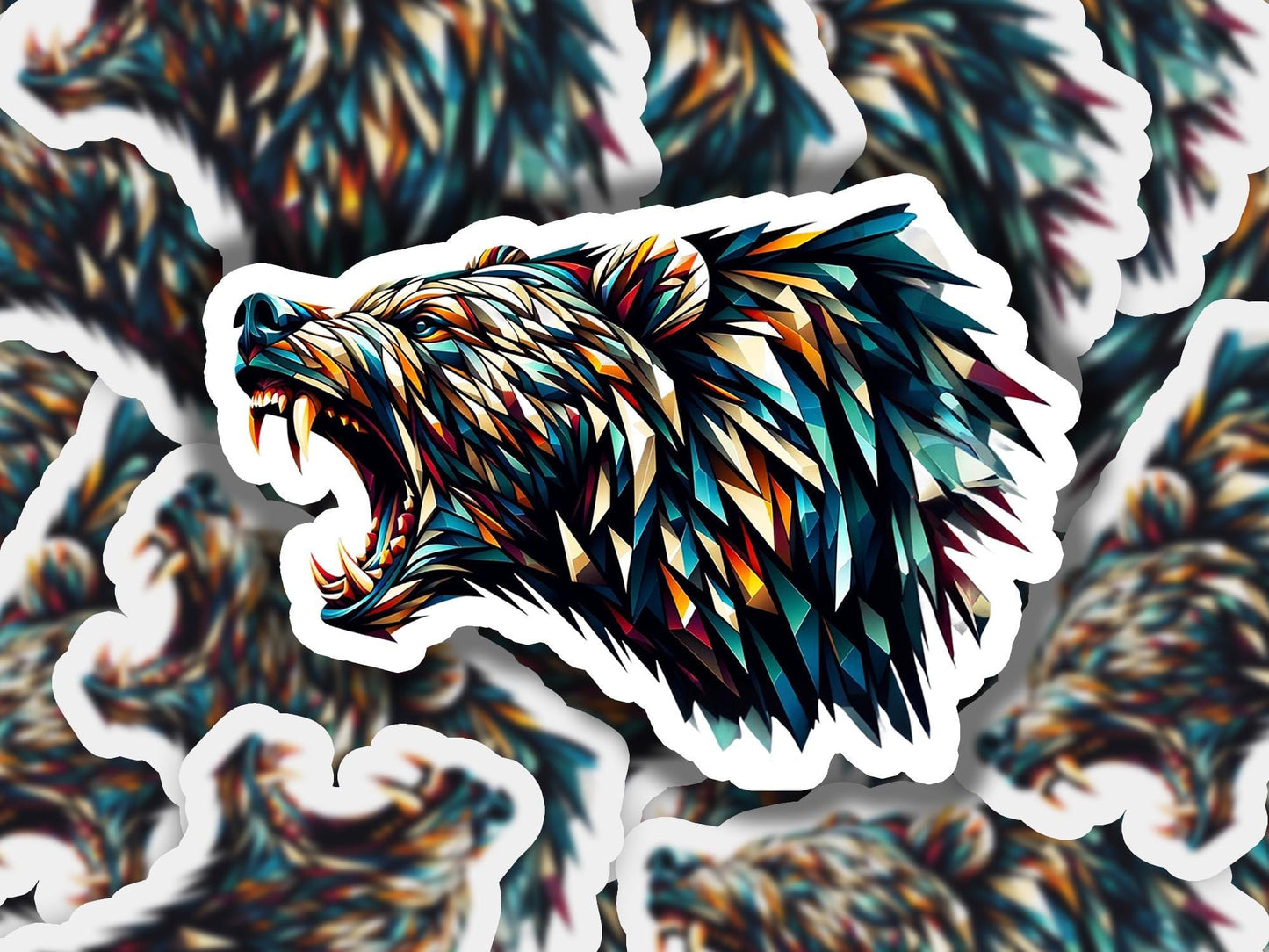a sticker with a bear's head on it