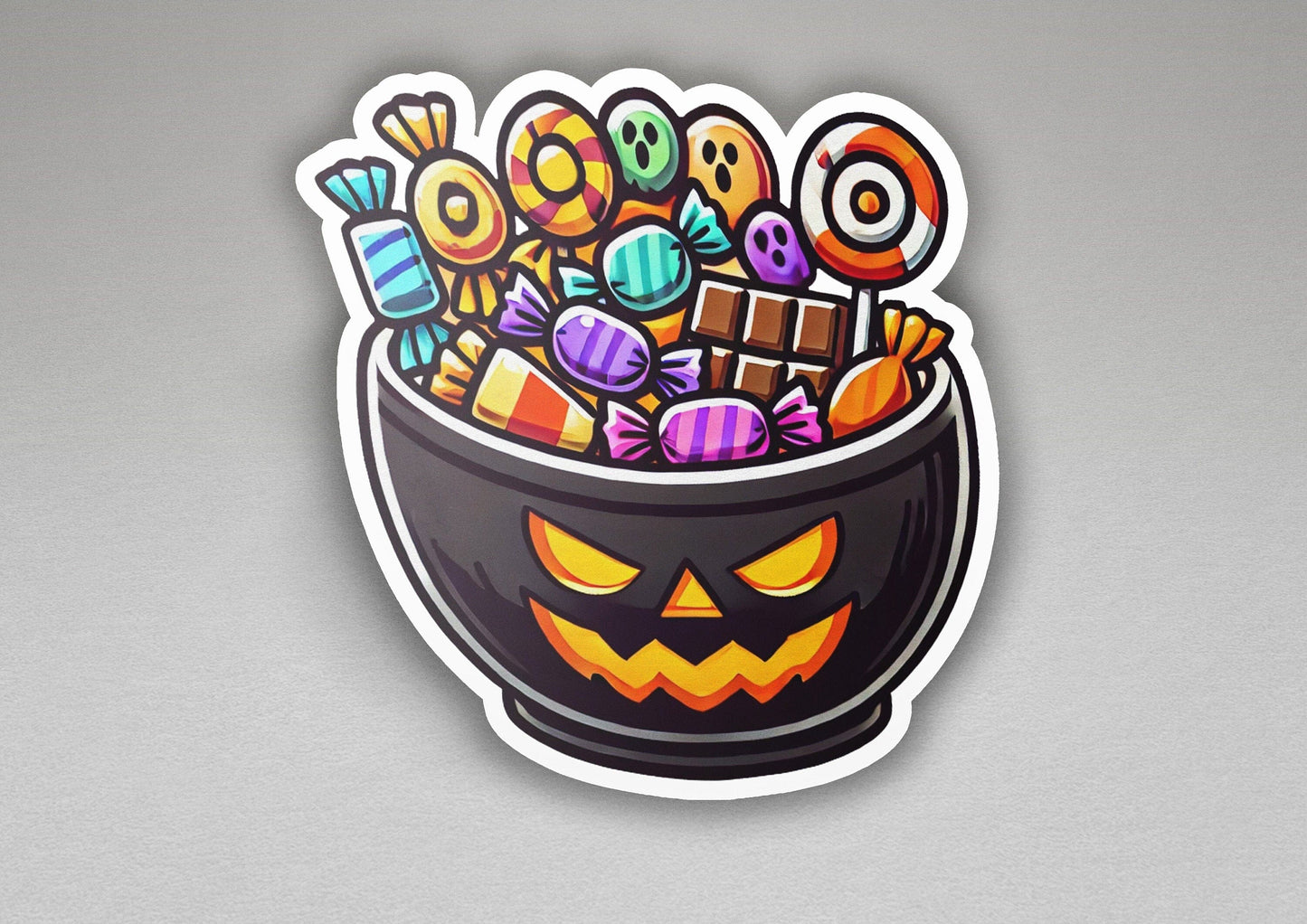 a sticker of a bowl of halloween candy