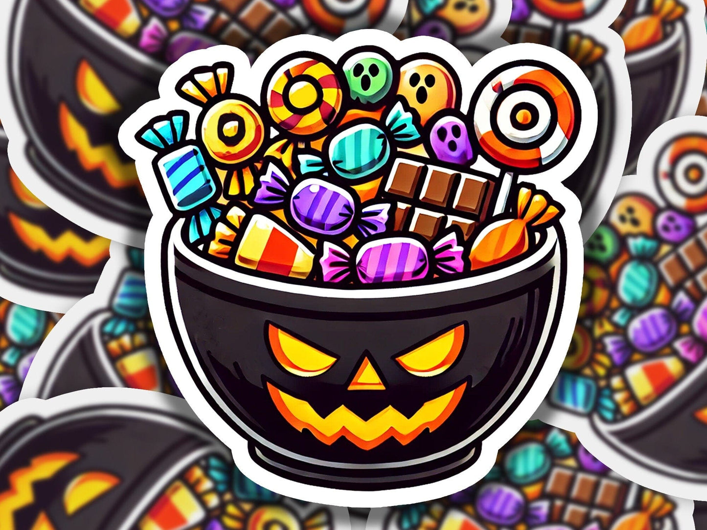 a sticker of a bowl filled with candy