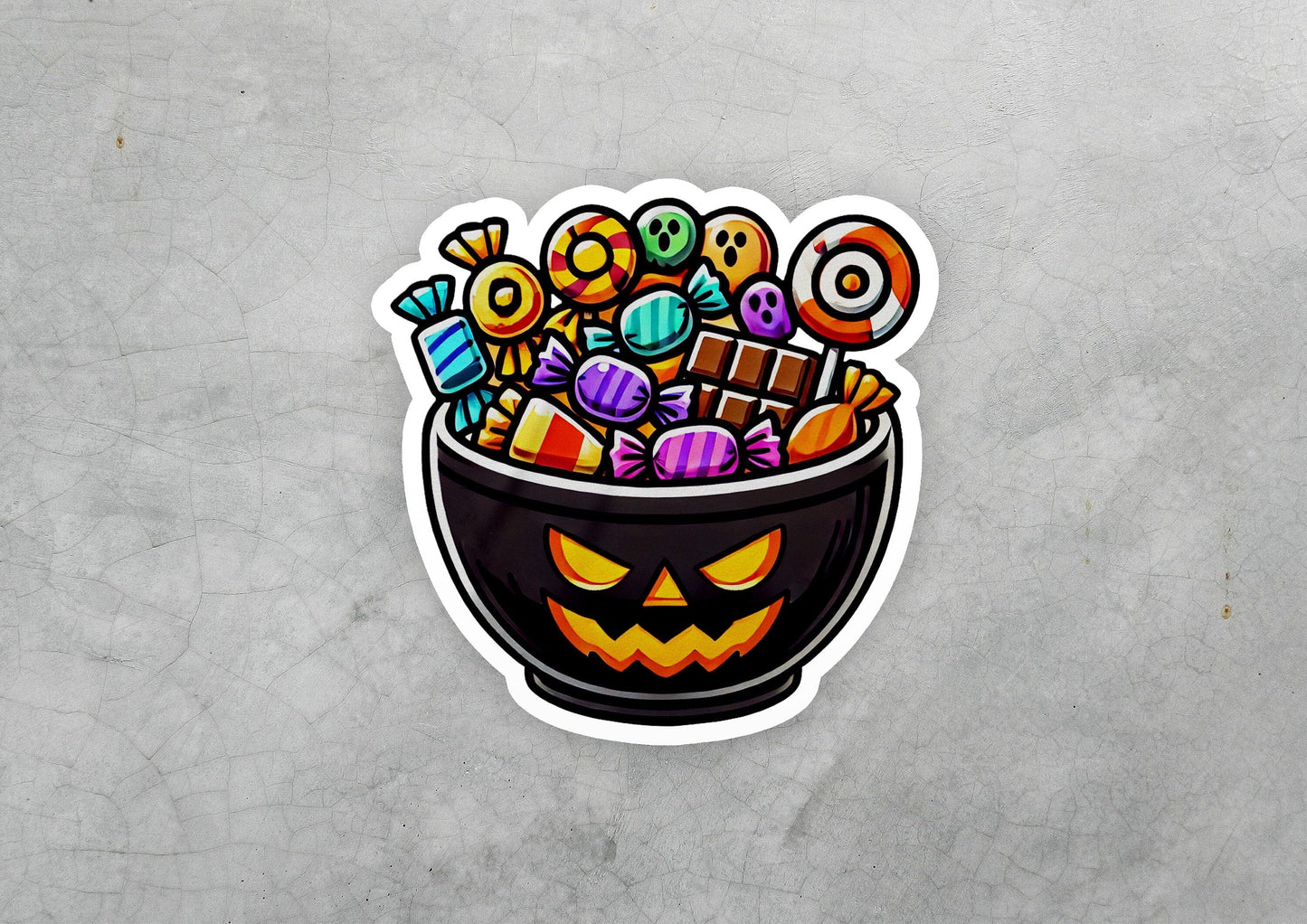 a sticker of a bowl filled with candy