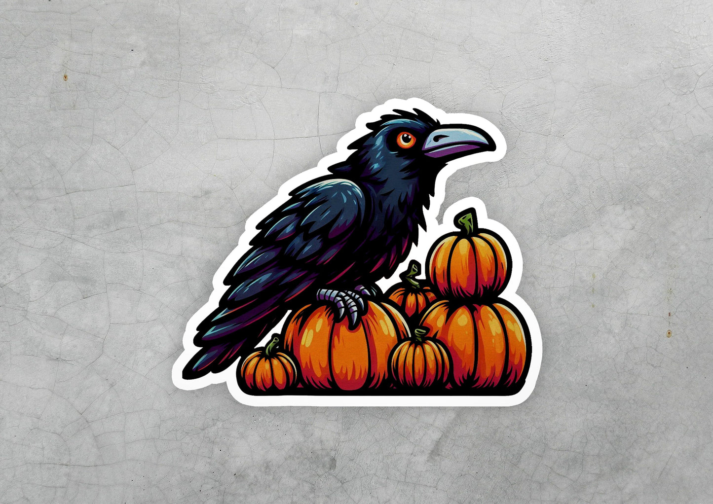 a black bird sitting on top of a pile of pumpkins