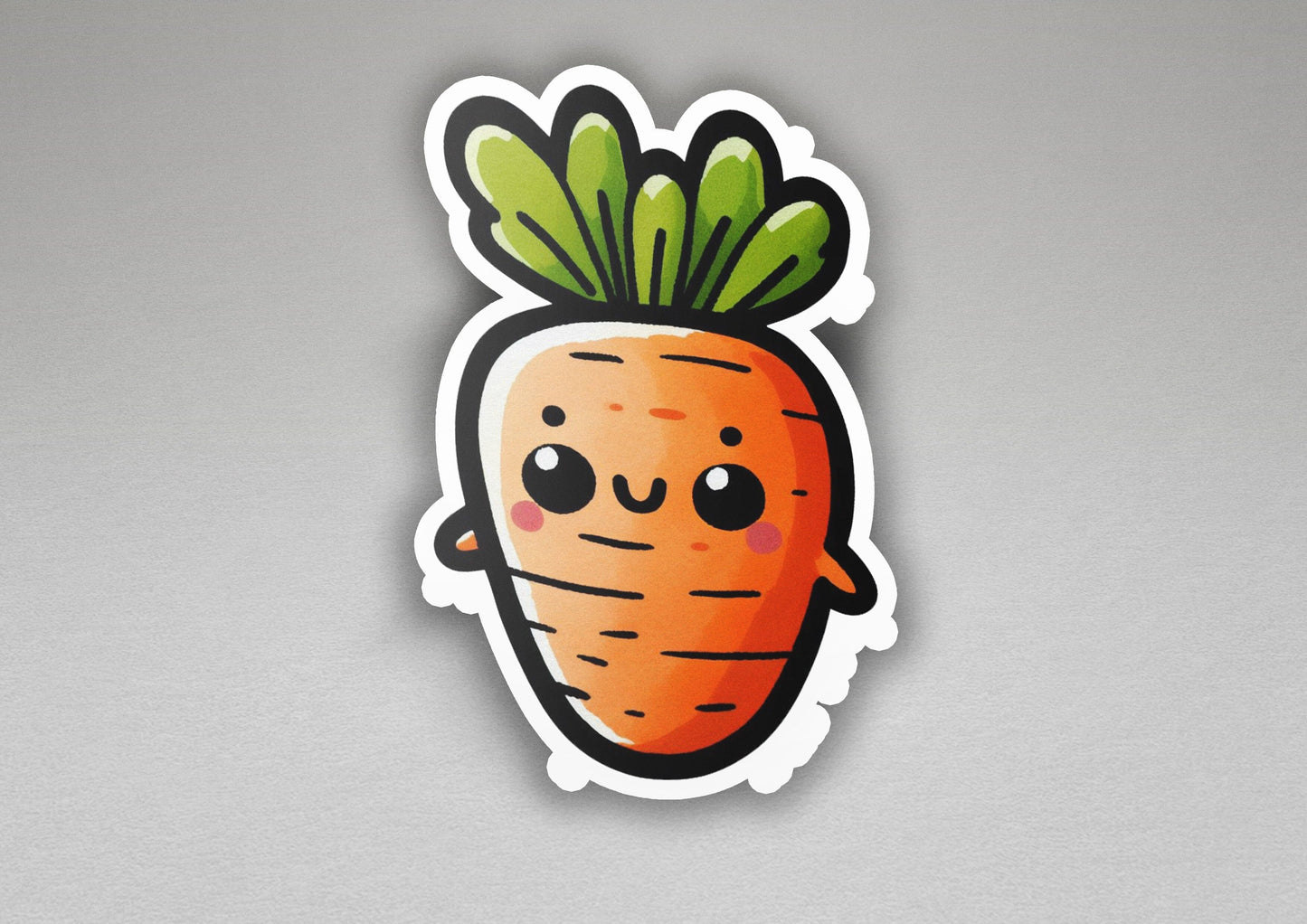 a sticker of a cartoon carrot with a happy face
