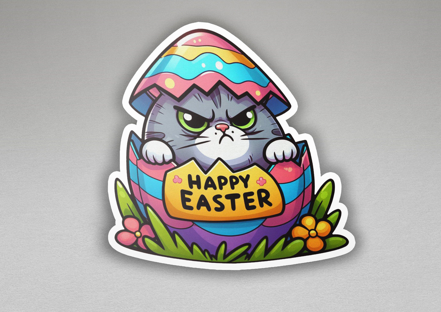 a sticker of a cat sitting inside of an egg