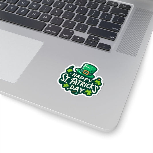 Happy St Patricks Day Hat and Clovers Vinyl Sticker | Dishwasher Safe & Durable | Custom Sizes | Fast Shipping | Made in USA Fiesta Doodle waterproof vinyl sticker. dishwasher safe outdoor sticker.