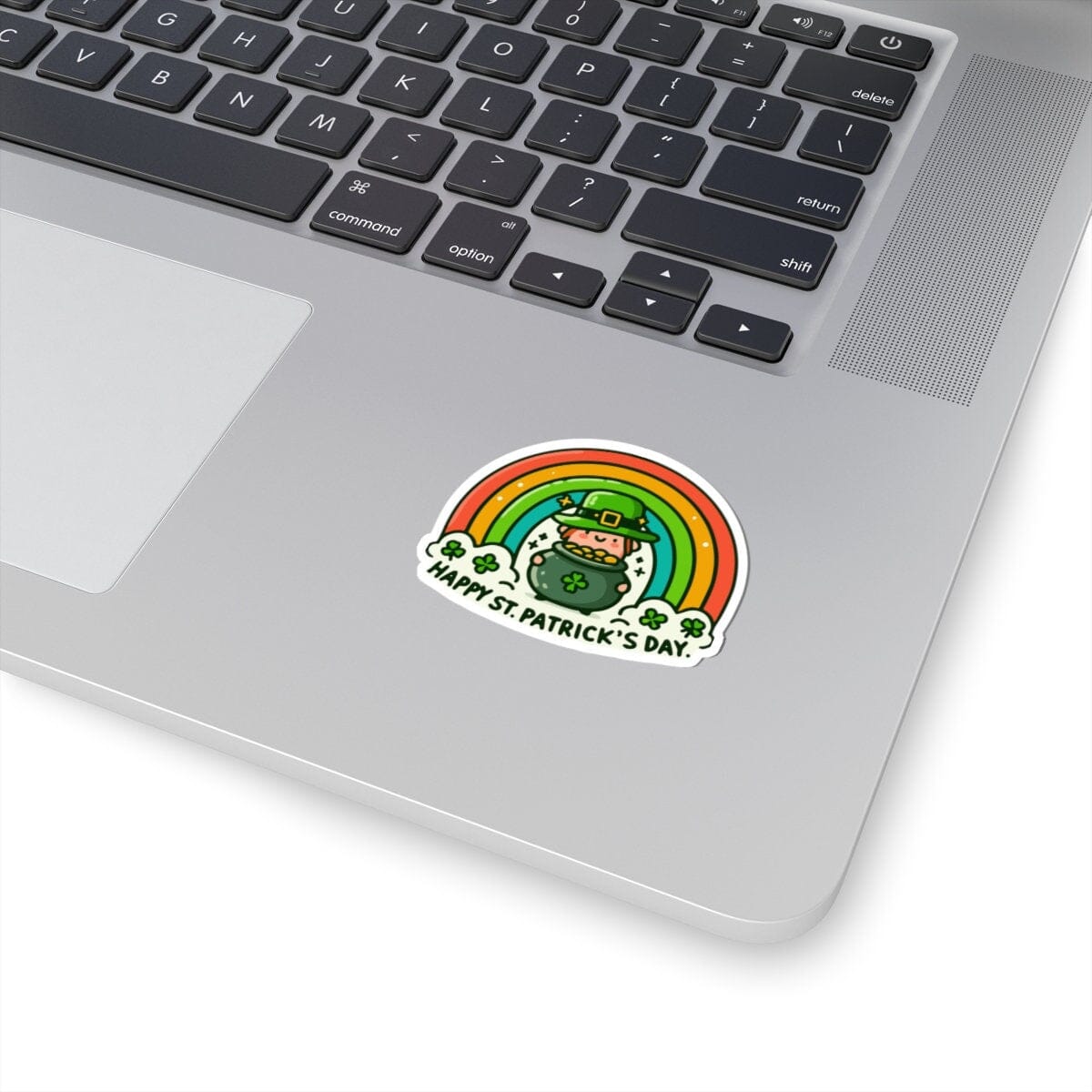 Happy St Patricks Day Rainbow Leprechaun Vinyl Sticker | Dishwasher Safe & Durable | Custom Sizes | Fast Shipping | Made in USA Fiesta Doodle waterproof vinyl sticker. dishwasher safe outdoor sticker.