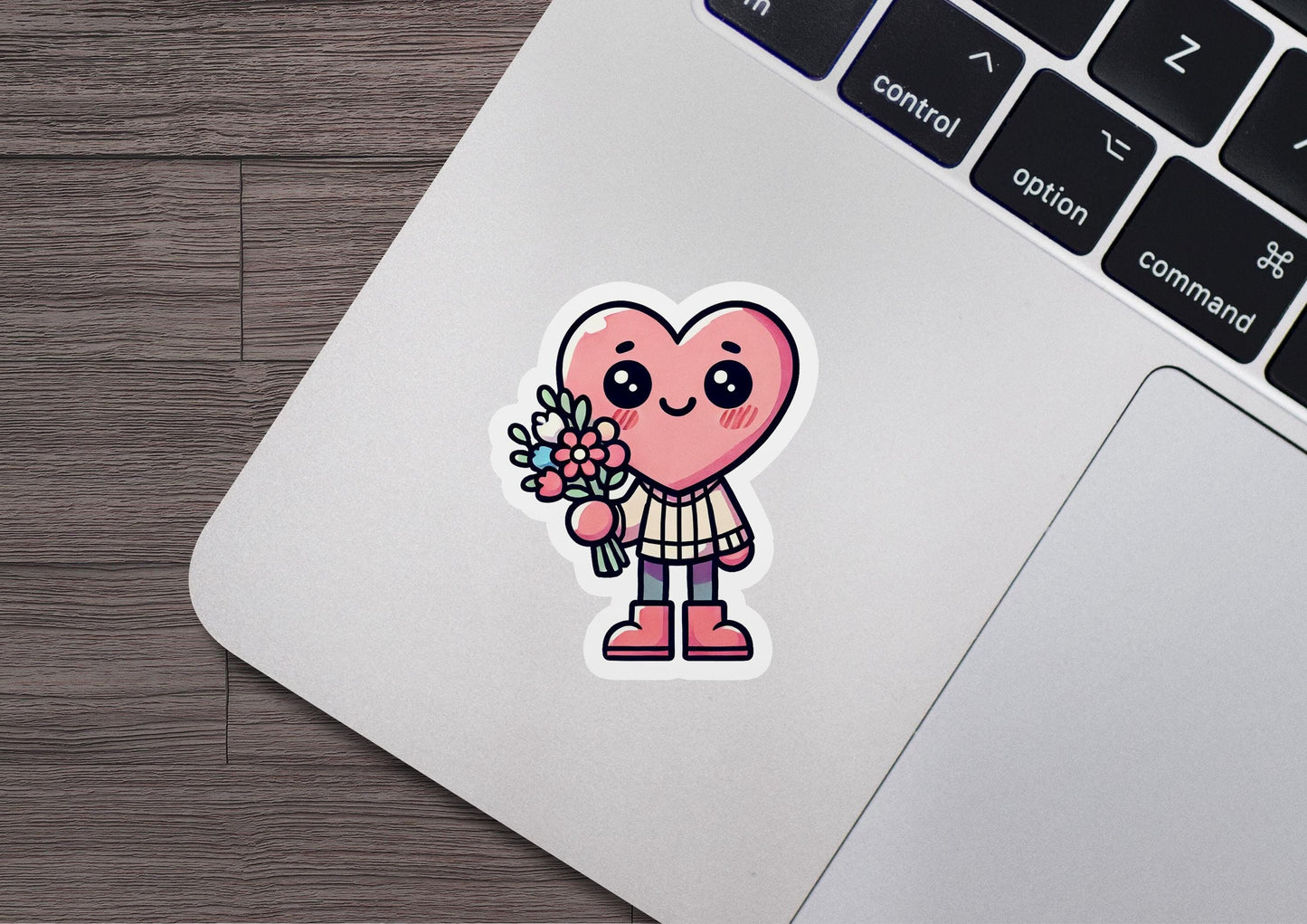 a sticker of a heart holding a flower