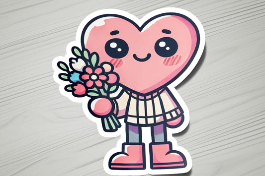 a sticker of a heart holding a flower