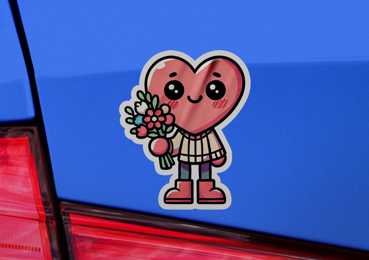 a sticker of a heart holding a bouquet of flowers