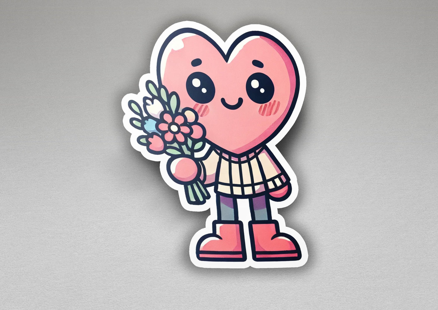 a sticker of a heart holding a bouquet of flowers