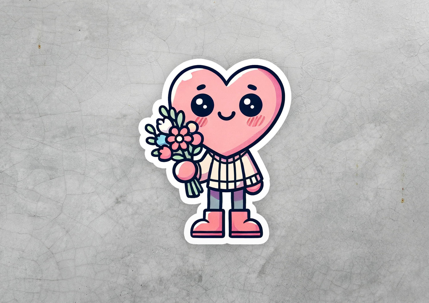 a sticker of a heart holding a bouquet of flowers