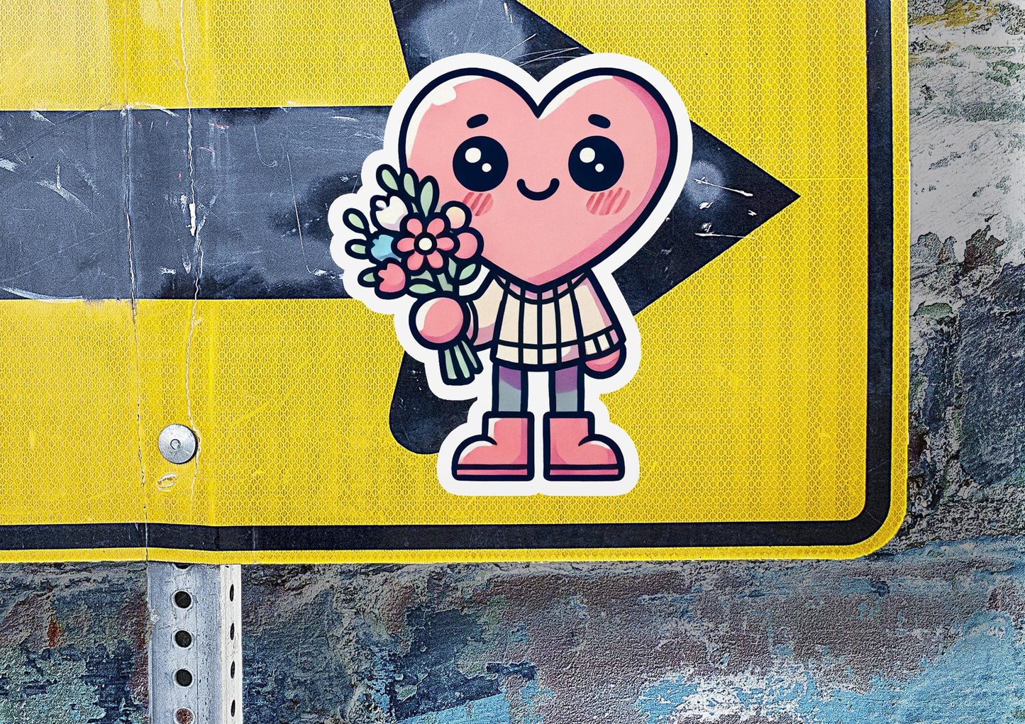 a sticker of a heart holding a bouquet of flowers