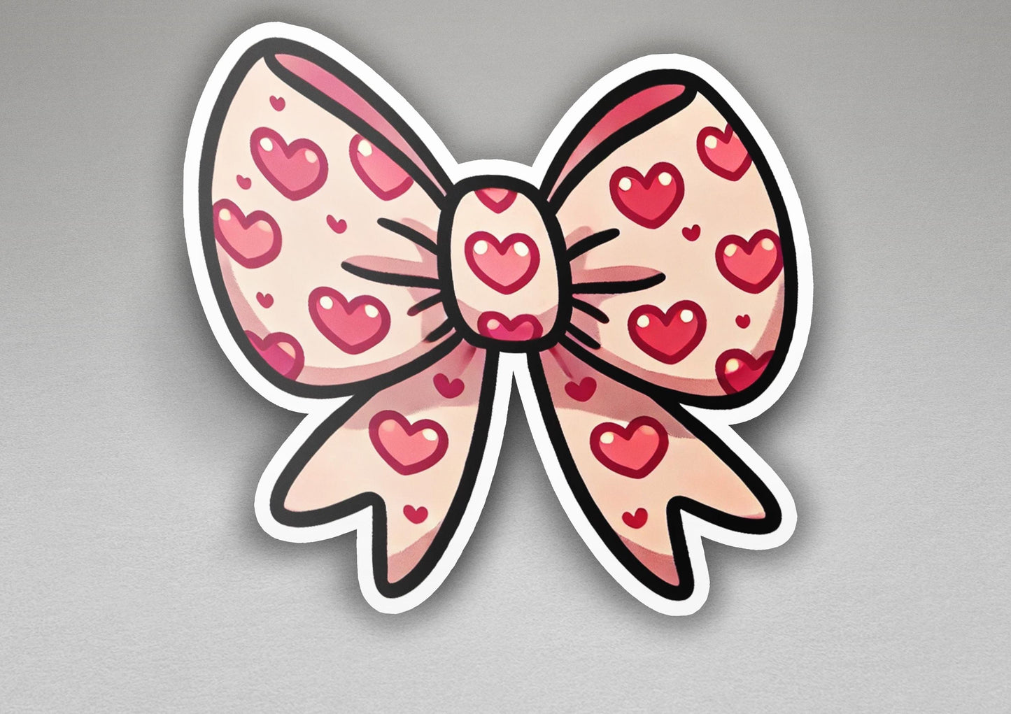 a pink and red bow with hearts on it
