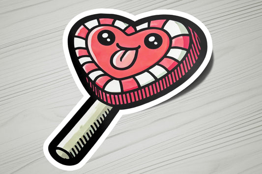 a heart shaped sticker with a toothbrush sticking out of it