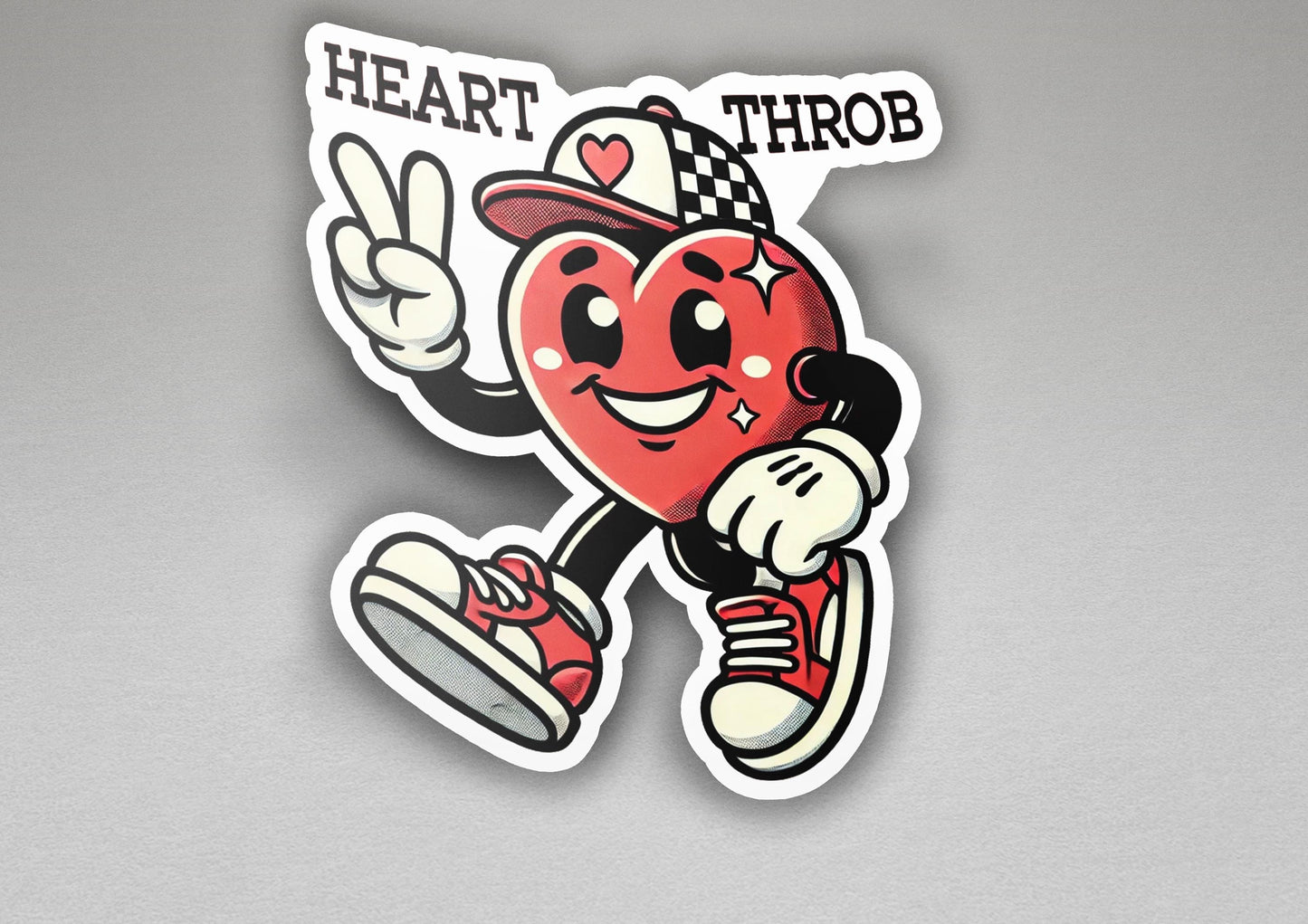 a sticker of a heart with a hat and sneakers