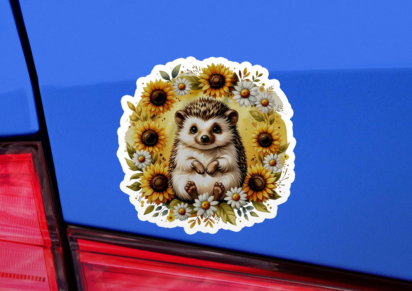 a sticker of a hedge surrounded by sunflowers