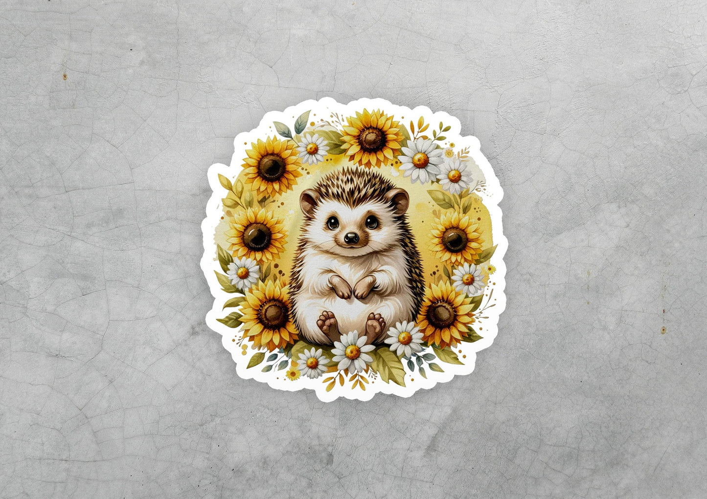 a sticker of a hedge surrounded by sunflowers