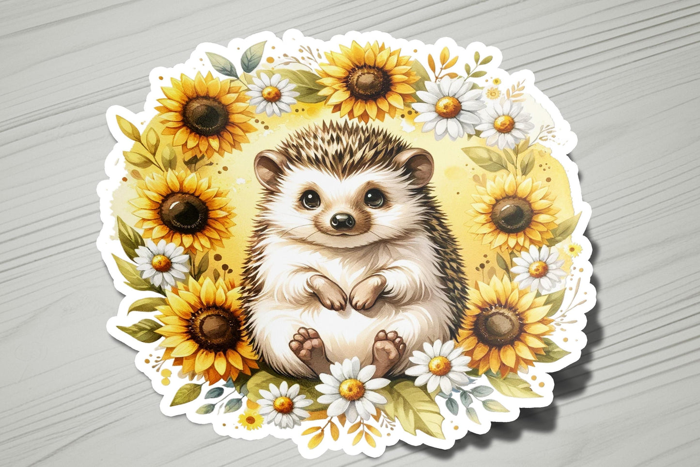 a sticker of a hedge surrounded by sunflowers