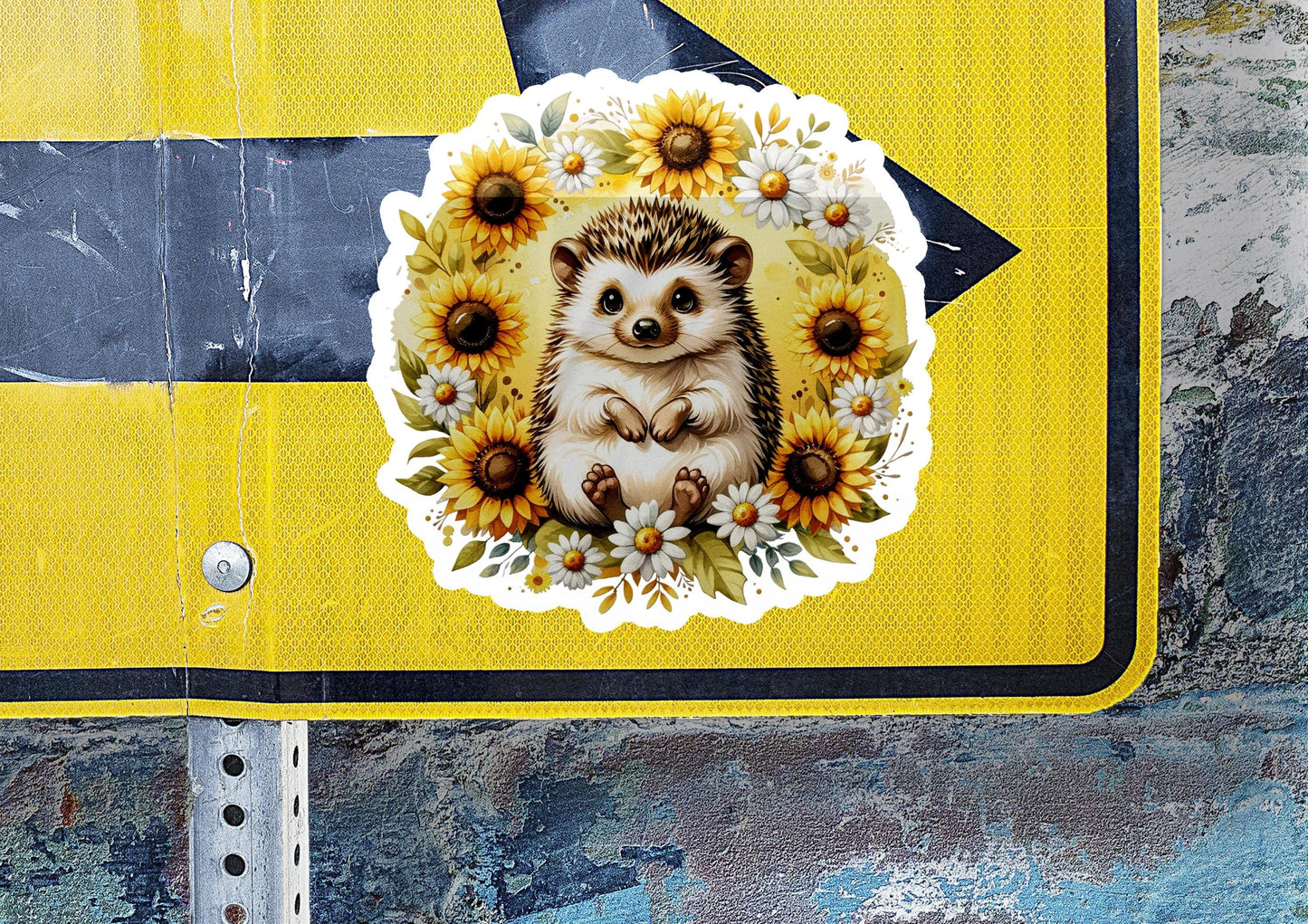 a sticker of a hedge surrounded by sunflowers