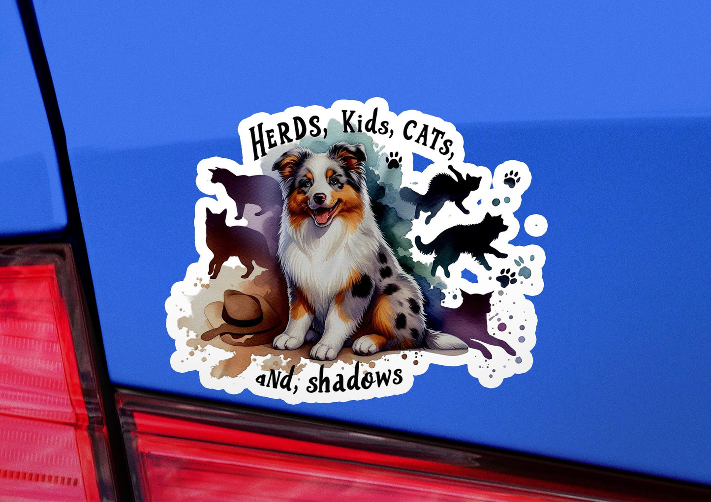 a dog sticker on the back of a car