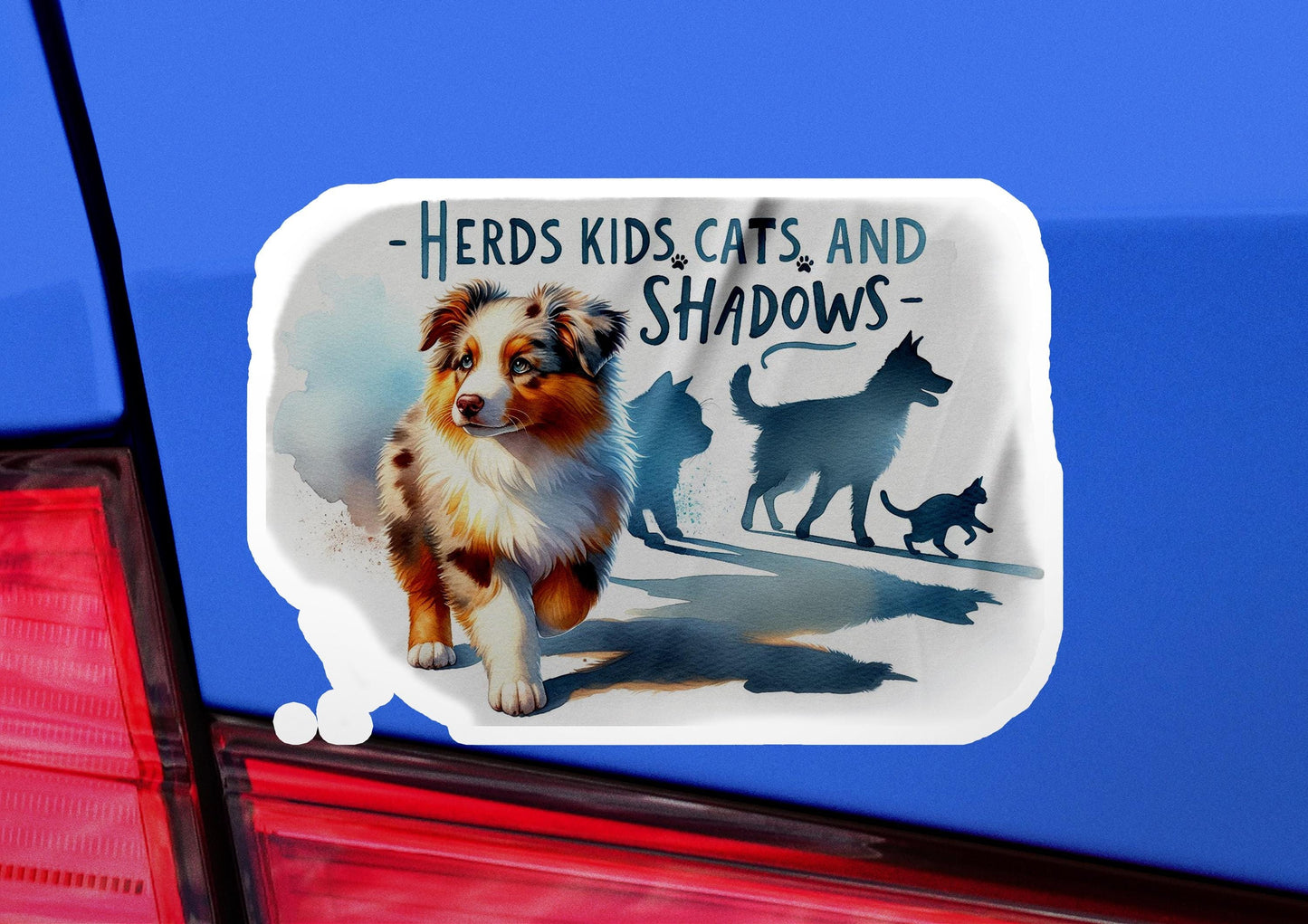 a car with a sticker of a dog and a cat