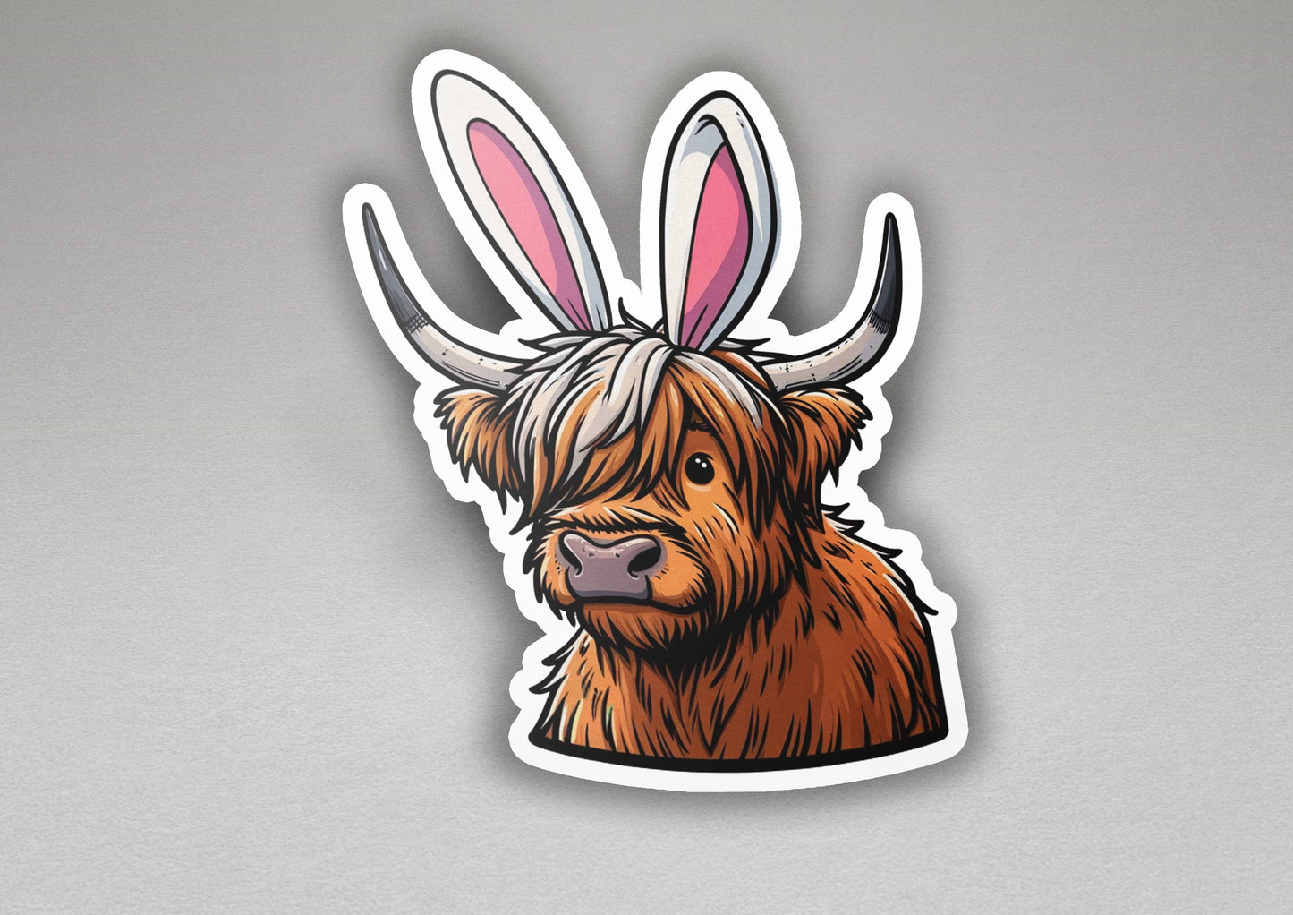 a sticker of a cow with bunny ears