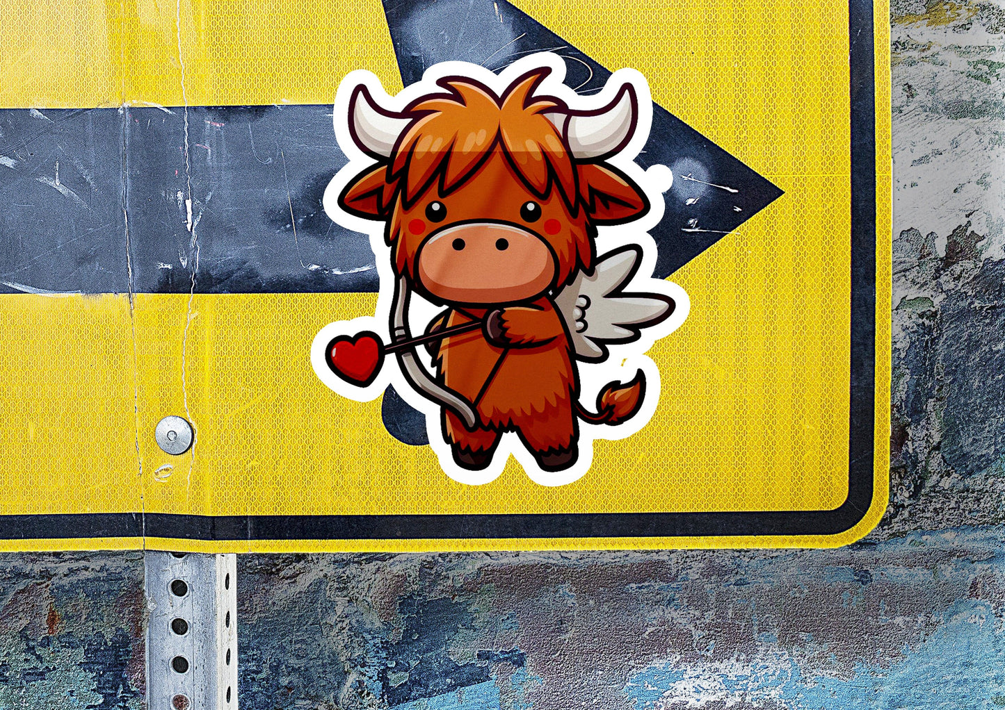 a sticker of a bull with a heart on it