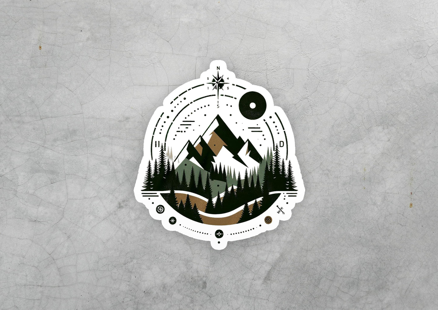 a sticker of a mountain with a forest scene