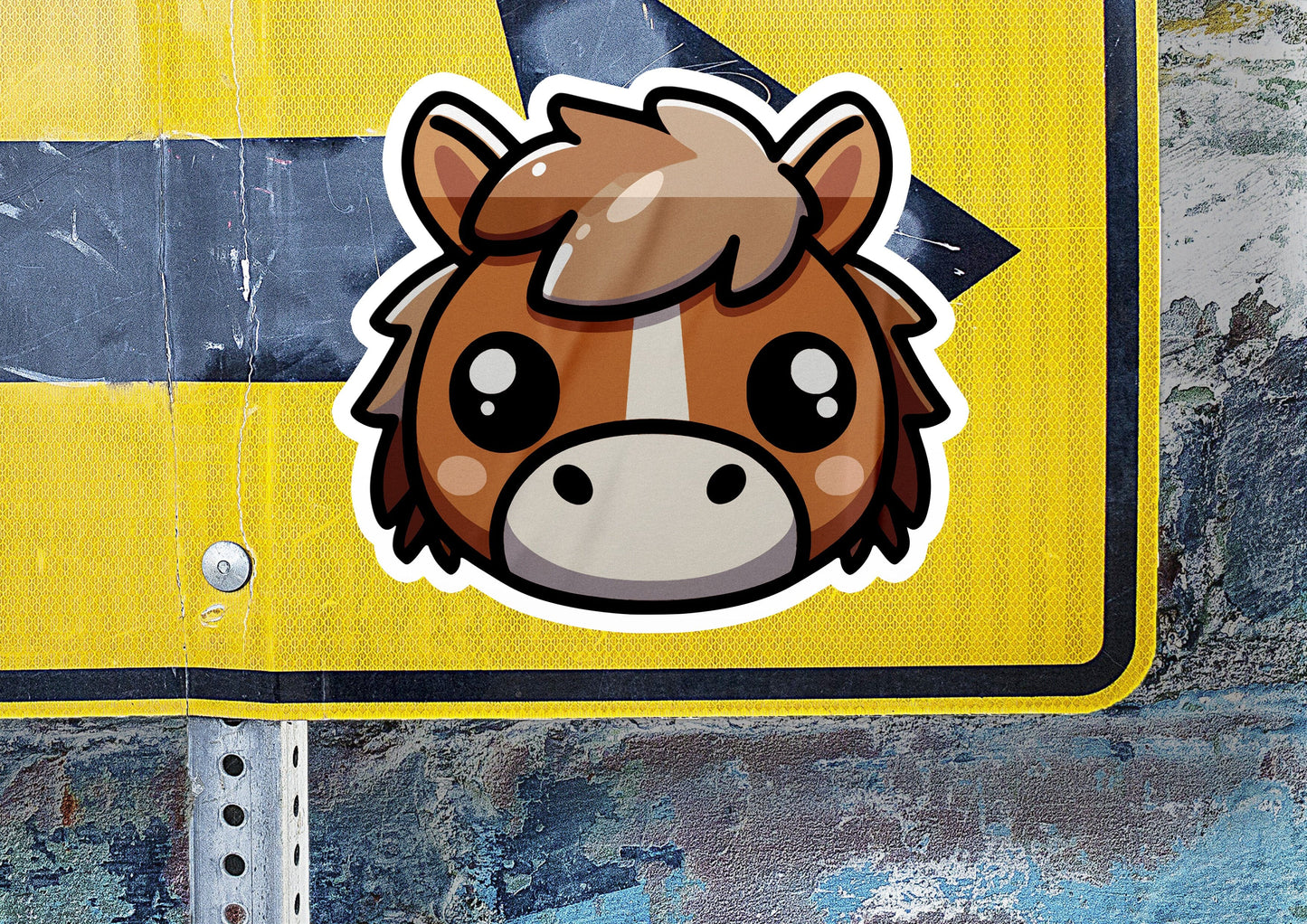 a sticker of a cow's head on a street sign