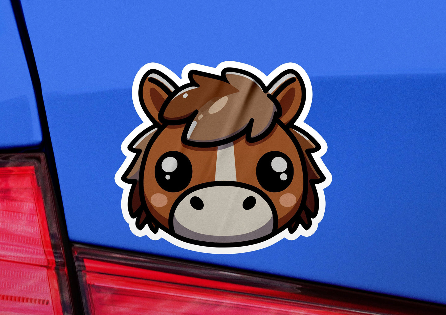 a sticker of a horse's head on the back of a car