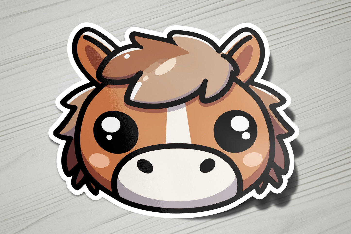 a sticker of a brown and white horse