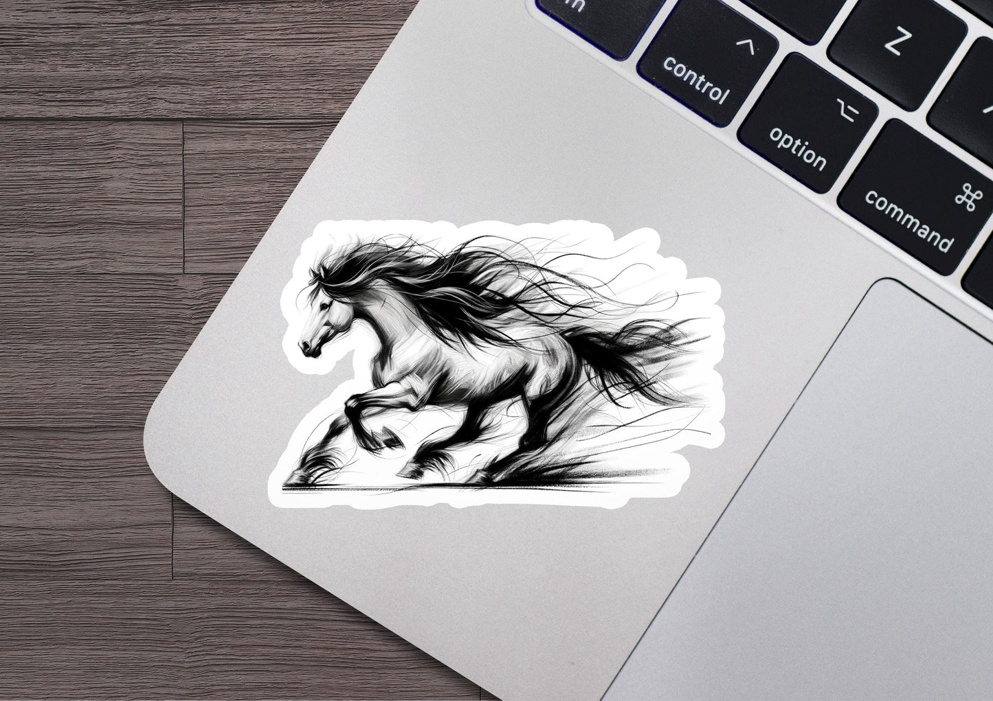 a sticker of a running horse on a laptop