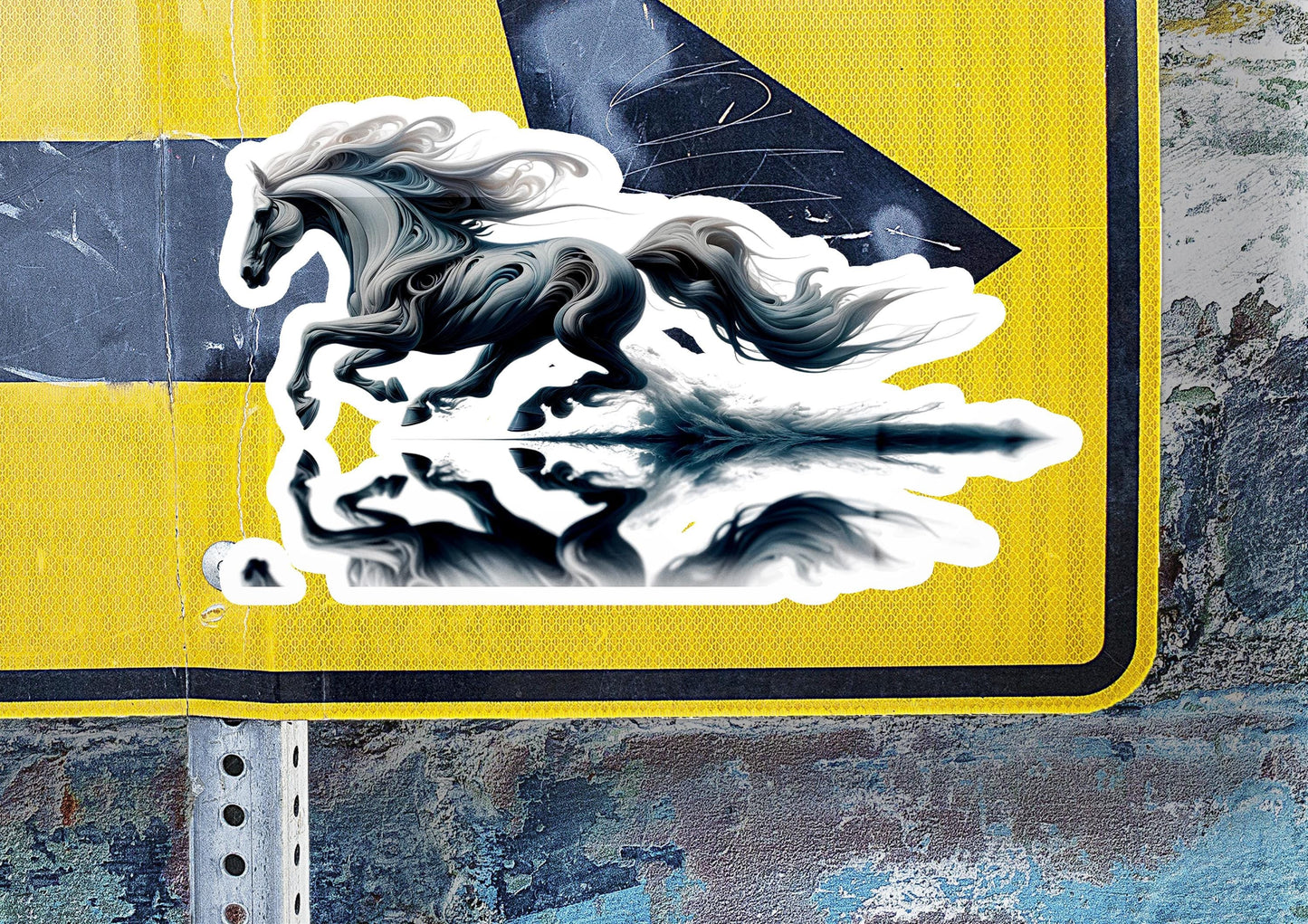 a sticker of a horse on the side of a road